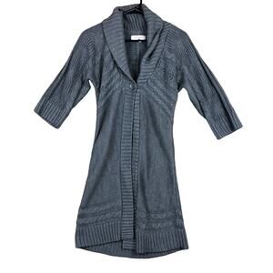Sonoma Womens Sweater Gray Cardigan Shawl Cable Knit Duster 3/4 Sleeve Small